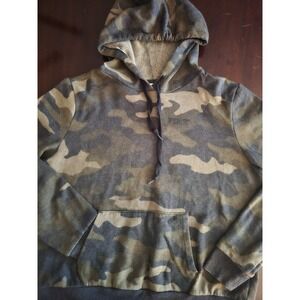 PINK Victoria's Secret Camo Hoodie Womens Large Green Fleece Pullover L